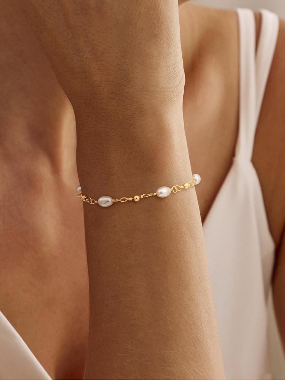 New  Freshwater Pearl Gold Chain Bracelet